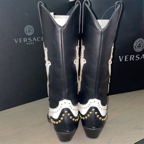 versace borchie|Versace Camperos T.60 Vitello+Lavor Borchie Leather Boots .